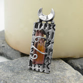 Pinkish Elbaite Tourmaline Crystal Metal Clay Silver Tablet Crescent Moon and Inscribed Runes Pendant Handmade | Woot & Hammy